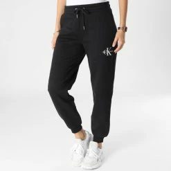 Coupon 😉 Pantalon Jogging Femme Monologo Cuffed 8971 Noir de Calvin Klein 🥰