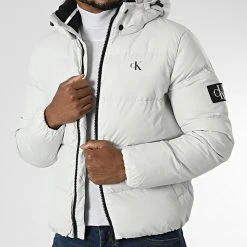 Offres 🛒 Doudoune Capuche 8412 Gris de Calvin Klein 👍