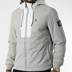 Nouveau 🎁 Veste Zippée Capuche Padded Harrington 2180 Gris de Calvin Klein 🎉