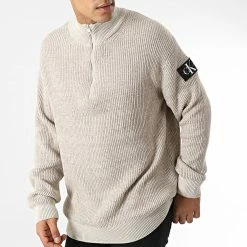 Meilleure affaire 🤩 Pull Col Zippé 1688 Beige Chiné de Calvin Klein ❤️ -Calvin Klein Soldes Magasin calvin klein 342513 J30J321688 ACF 20221024T154236 03