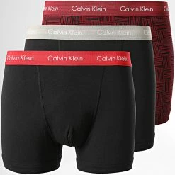 Grosses soldes 🔥 Lot De 3 Boxers Cotton Stretch NB3056A Noir Bordeaux de Calvin Klein 😀