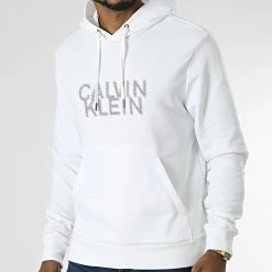 Meilleure vente ⭐ Sweat Capuche Distorted Logo 0075 Blanc de Calvin Klein 😉