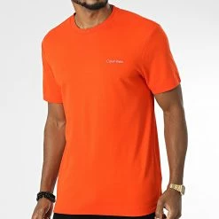 Meilleure vente ⌛ Tee 👚 Shirt Micro Logo Interlock 9894 Orange de Calvin Klein ✨