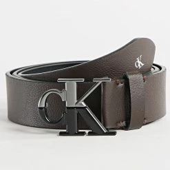 Sortie 🧨 Ceinture Round Mono Plaque 0154 Marron de Calvin Klein ⭐