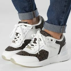Remise 🌟 Baskets Femme Flexi Runner Lace Up 1216 White Brown Mono de Calvin Klein 🥰