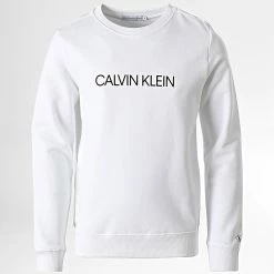 Remise 🎉 Sweat Crewneck Enfant Institutional Logo 0163 Blanc de Calvin Klein 😀