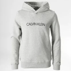 Coupon 👏 Sweat Capuche Enfant Institutional Logo 0163 Gris Chiné de Calvin Klein 🎉