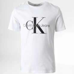 Coupon 🎁 Tee 👕 Shirt Enfant Monogram Logo 0267 Blanc de Calvin Klein 👍