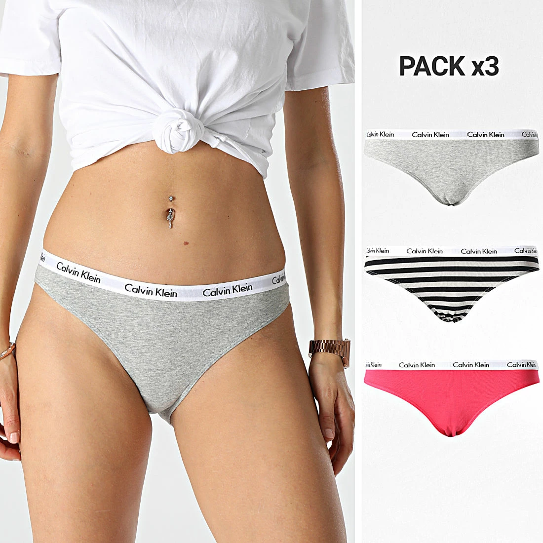 Promo 🎉 Lot De 3 👙 Bikinis Femme QD3588E Rose Gris Chiné Noir de Calvin Klein 🎉 1 Promo 🎉 Lot De 3 👙 Bikinis Femme QD3588E Rose Gris Chiné Noir de Calvin Klein 🎉