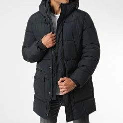 Sortie 🛒 Doudoune Capuche Longue Crinkle Nylon 0335 Noir de Calvin Klein 🛒