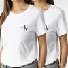 Meilleur prix 😉 Lot De 2 Tee 👚 Shirt Slim Femme 9734 Blanc de Calvin Klein 🥰