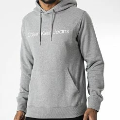 Bon marché 🔔 Sweat Capuche Institutional 2551 Gris Chiné de Calvin Klein 🧨