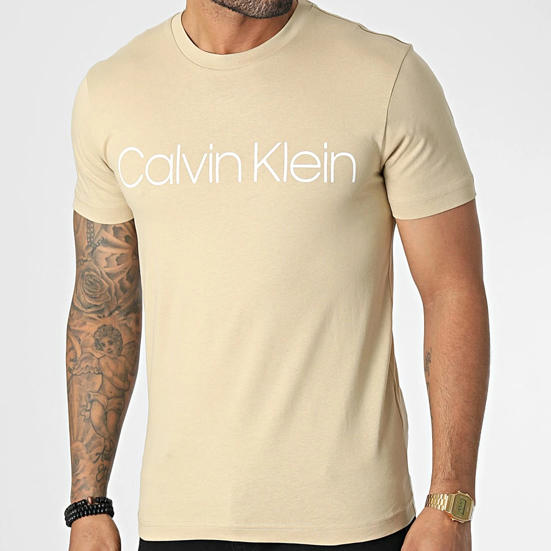 Tout neuf 😍 Tee 👕 Shirt Cotton Front Logo 3078 Sable de Calvin Klein 👏 3 Tout neuf 😍 Tee 👕 Shirt Cotton Front Logo 3078 Sable de Calvin Klein 👏 – Image 3
