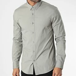 Sortie 😉 Chemise Manches Longues Stretch Poplin 0856 Gris Souris de Calvin Klein 😍