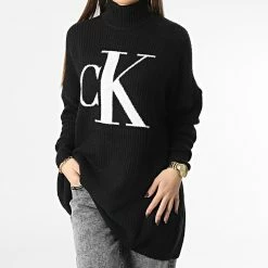 Budget 🧨 Pull Col Roulé Femme Oversized CK Sweater 0440 Noir de Calvin Klein 🧨