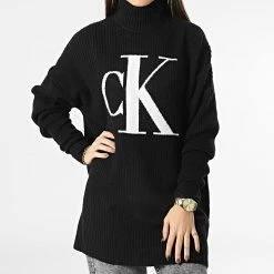Budget 🧨 Pull Col Roulé Femme Oversized CK Sweater 0440 Noir de Calvin Klein 🧨 -Calvin Klein Soldes Magasin calvin klein 347270 J20J220440 BEH 20221118T155516 03