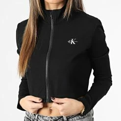 Budget ✨ Veste Zippée Crop Femme Short Milano 0285 Noir de Calvin Klein 💯