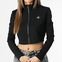 Budget ✨ Veste Zippée Crop Femme Short Milano 0285 Noir de Calvin Klein 💯 -Calvin Klein Soldes Magasin calvin klein 347409 J20J220285 BEH 20221114T155751 03