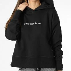 Budget 🥰 Sweat Capuche Femme Shrunken Institutional 0430 Noir de Calvin Klein 👍