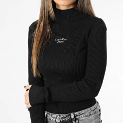 Remise 😉 Pull Femme Stacked Logo 0439 Noir de Calvin Klein 🛒