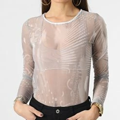 Promo ⌛ Body Femme All Over Print Mesh 0537 Gris de Calvin Klein ❤️