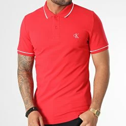 Top 10 🌟 Polo Manches Courtes Tipping Slim 5603 Rouge de Calvin Klein ⭐