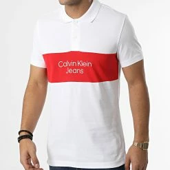 De gros ⭐ Polo Manches Courtes 2449 Blanc Rouge de Calvin Klein 👍