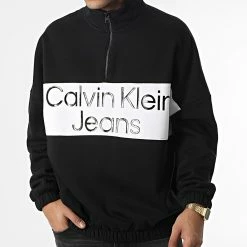 Nouveau 🌟 Sweat Col Zippé Oversize Large 2630 Noir de Calvin Klein 😉