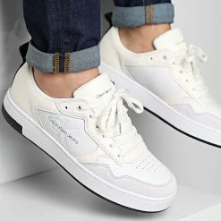 Budget ✨ Baskets Cupsole Low Leather Mono 0574 Ivory Ghost Grey Black de Calvin Klein 🧨