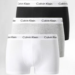 Calvin Klein Soldes Magasin 50 Acheter 🎉 Lot de 3 Boxers Coton Stretch U2664G Noir Blanc Gris de Calvin Klein 👏
