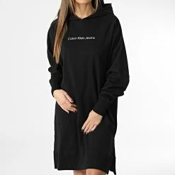 Bon marché 😍 Robe Sweat Capuche 0360 Noir de Calvin Klein ✨